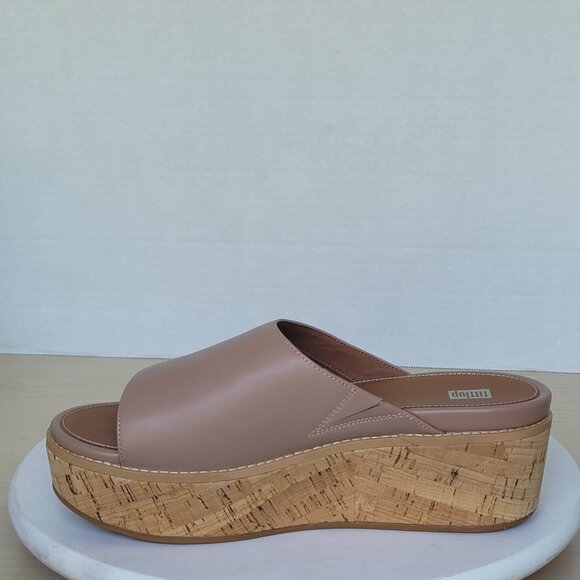 FitFlop Eloise Slides Sandals Women's Beige Leather Cork Wrap Wedge Slides Sz 11 - Picture 10 of 16